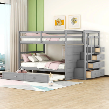 Bunk Bed With Twin Size Trundle And Staircase - Furniture Home Direct