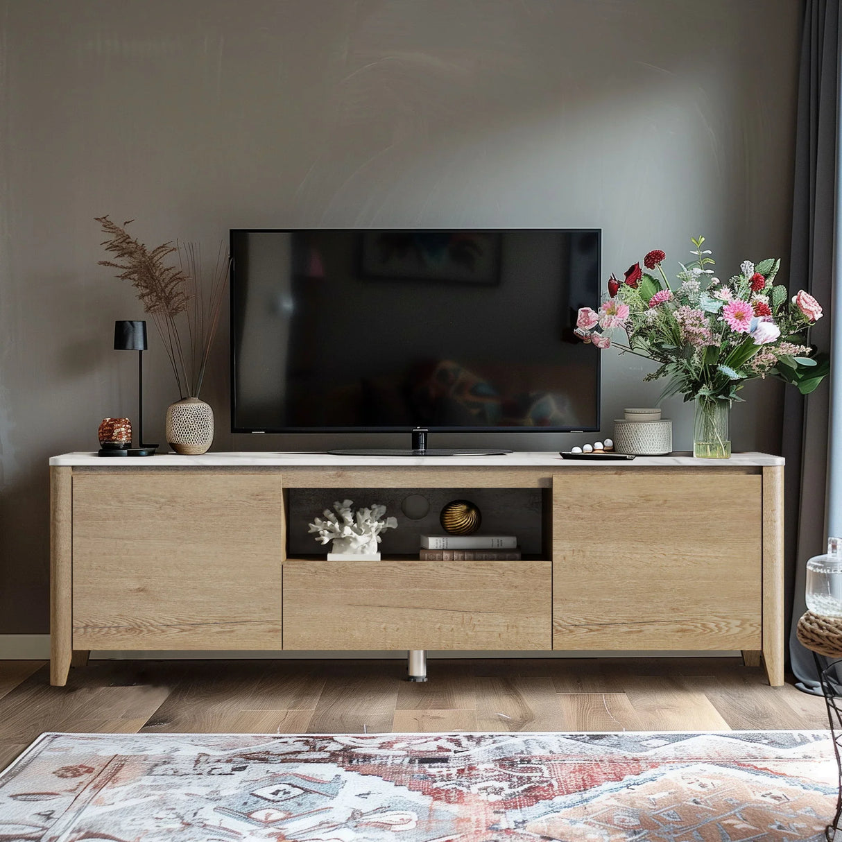 Modern TV Stand With LED Lights Entertainment Center TV Cabinet With Storage For Up To 75" For Gaming Living Room Bedroom - Furniture Home Direct