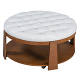 Round Ottoman Coffee Table with Upholstered Top Ivory White - Furniture Home Direct