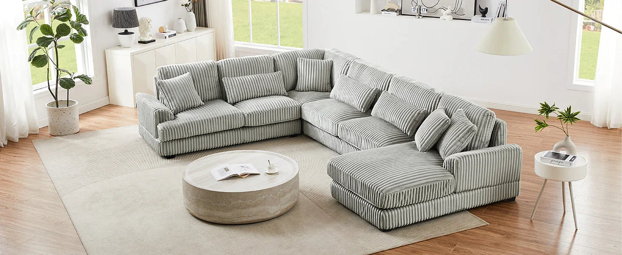 Sectional Sofa Oversized U Shaped Corduroy Fabric Gray - Furniture Home Direct
