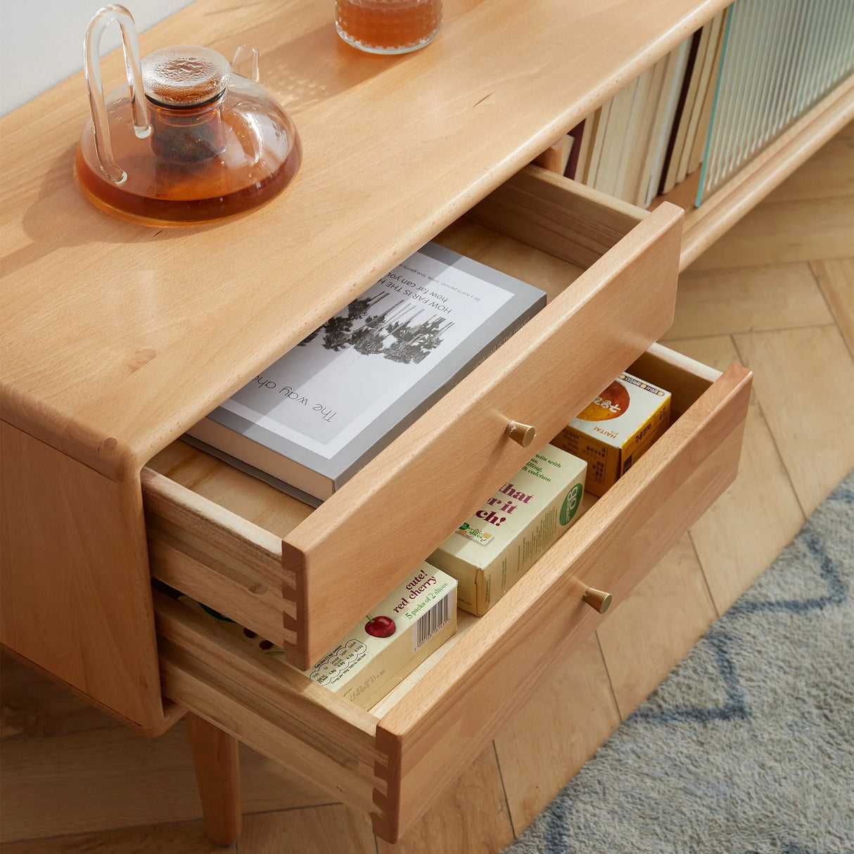 TV Cabinet With Chinese Changhong Glass Doors, Two Drawer Storage Space TV Standing - Furniture Home Direct