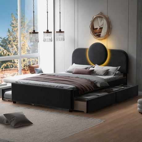 Platform Bed Upholstered With Storage Drawers Trundle Gray - Furniture Home Direct