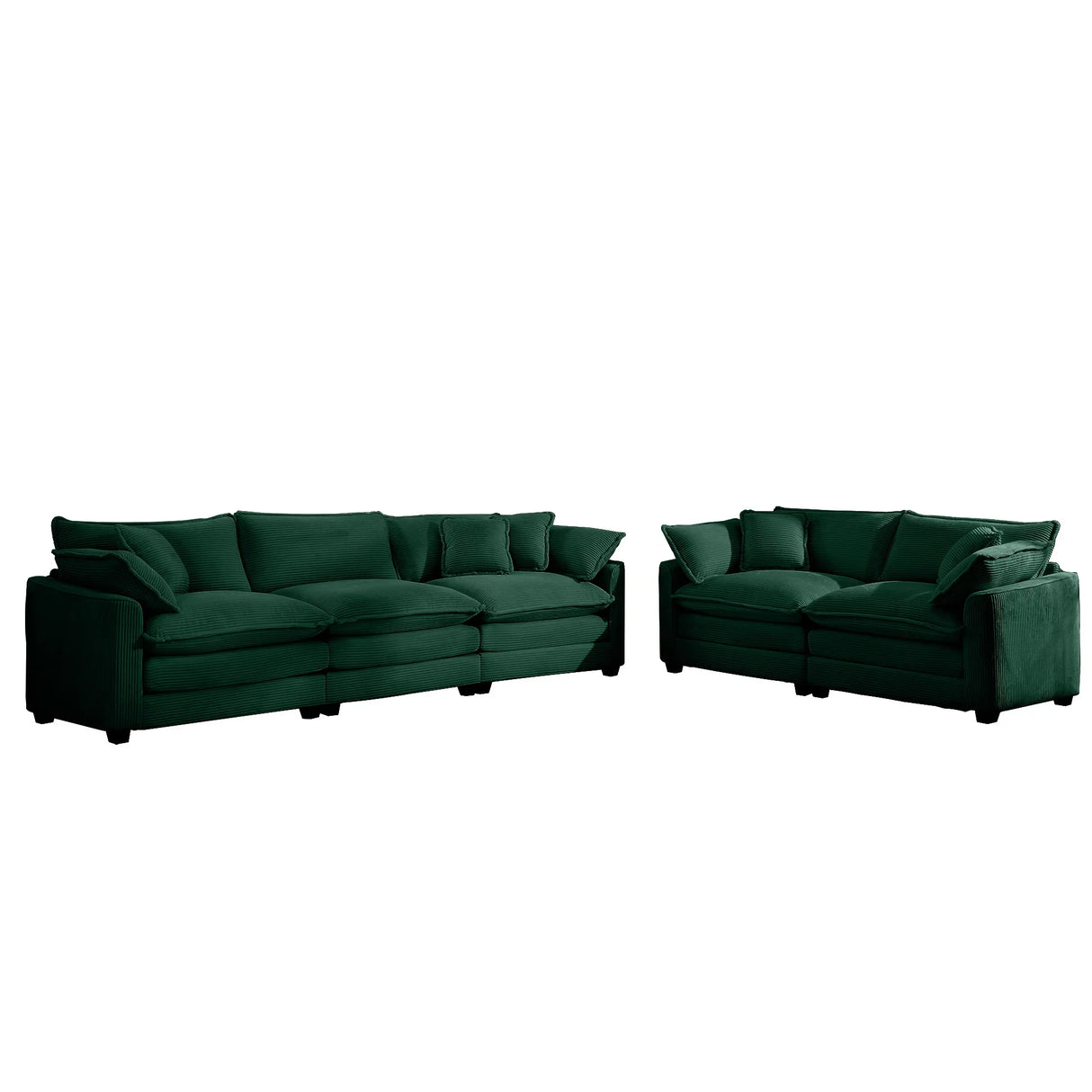Sofa and Loveseat Set - Green Corduroy Fabric - Furniture Home Direct