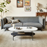 Contemporary Coffee Table Sintered Stone Surface With Ceramic Finish Double Layer Design Base Matte Shelf Modern Living Room Center Table - White / Gray - Furniture Home Direct