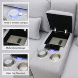 114.2 Sofa With Console 2 Cupholders 2 USB Ports Light Gray - Furniture Home Direct
