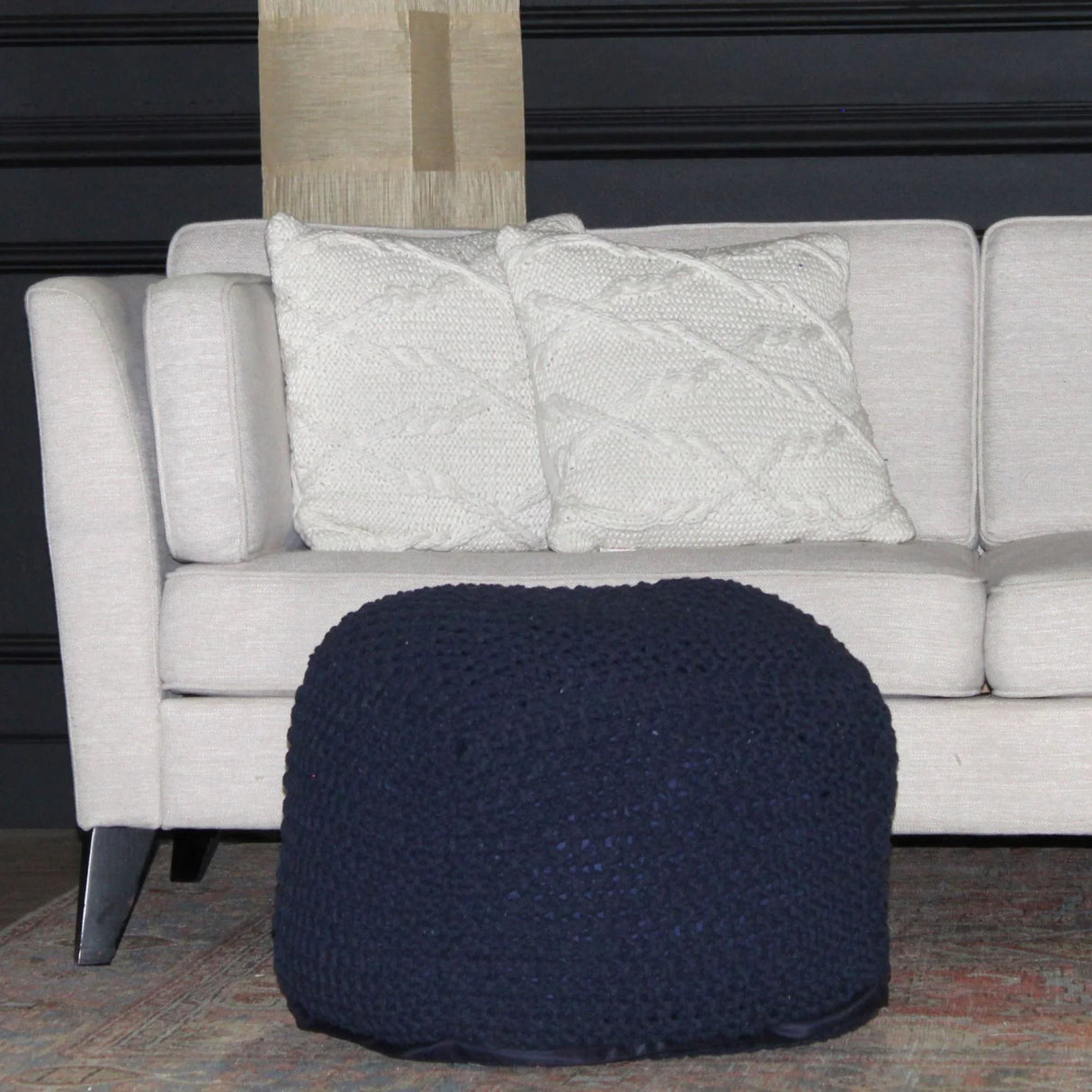 Semi Rounded Pouf, Cable Knitted, Perfect Seating - Furniture Home Direct