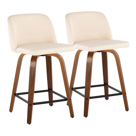 Toriano - Mid Century Modern Fixed Height Counter Stool With Swivel With Square Footrest (Set of 2) - Furniture Home Direct
