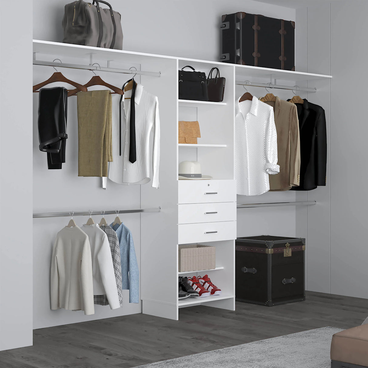 Closet System With 3 Drawers And 5 Shelves Modular White - Furniture Home Direct