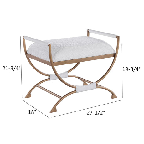 Nora - Bench With Bronze Metal Frame And Boucle Fabric Seat - White - Furniture Home Direct