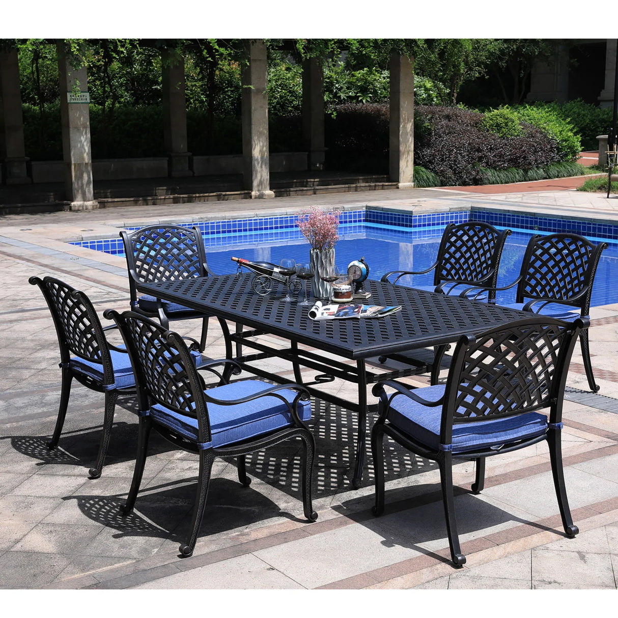 Rectangular 6 Person 85.83" Long Dining Set With Cushions - Furniture Home Direct