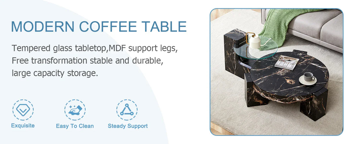 Detachable Double-Decker Black Patterned Coffee Table - Furniture Home Direct