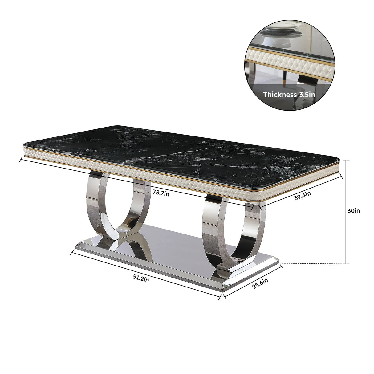 Luxury Modern Dining Table With 6 Chairs Marble Top Titanium Plated Base - Black - Furniture Home Direct