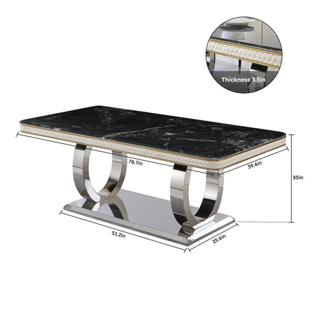 Luxury Modern Dining Table With 6 Chairs Marble Top Titanium Plated Base - Black - Furniture Home Direct