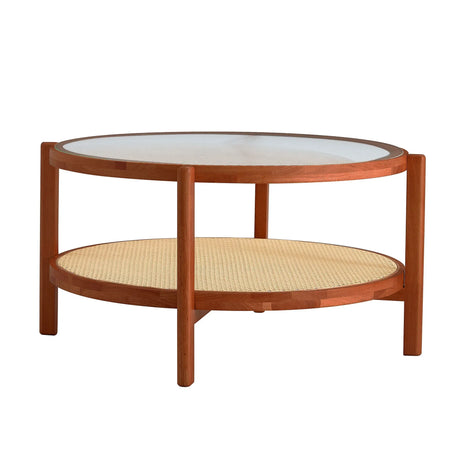 Modern Style Circular Double Layer Tea Table With Rattan Weave - Furniture Home Direct
