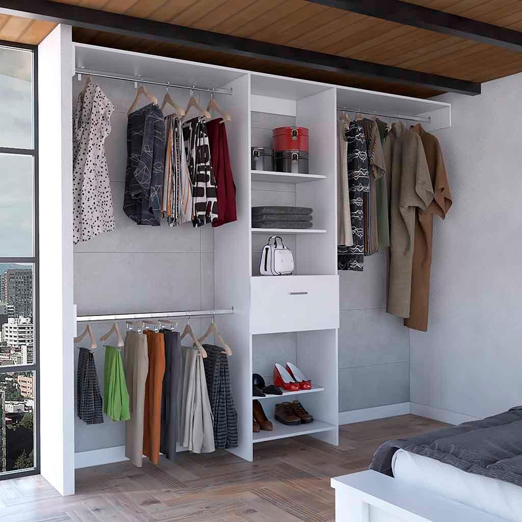 Closet System With Five Shelves Drawer Rods Bedroom White - Furniture Home Direct