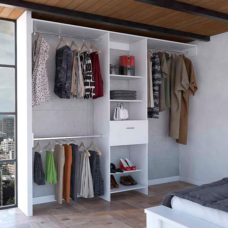 Closet System With Five Shelves Drawer Rods Bedroom White - Furniture Home Direct