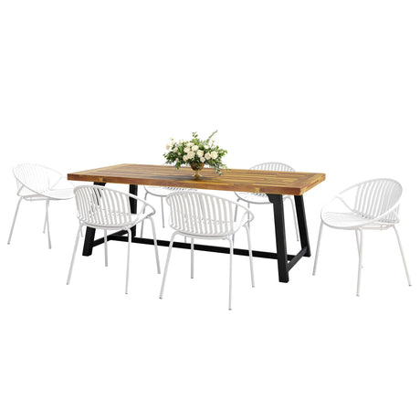 7 Piece Outdoor Modern Dining Set With Stackable Chairs