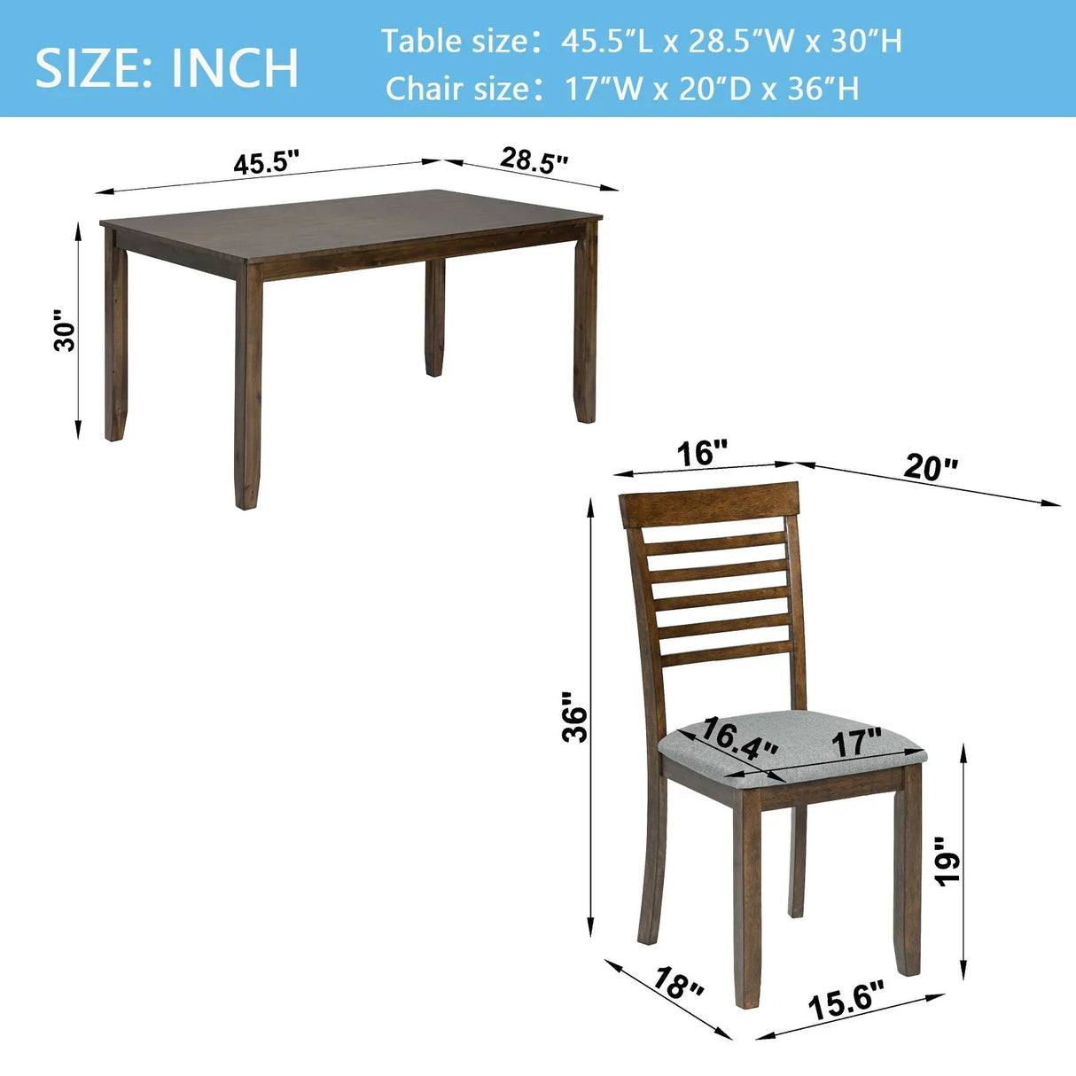 5 Pieces Modern Dining Set, Rectangular Wooden Dining Table With 4 Upholstered Chairs - Furniture Home Direct
