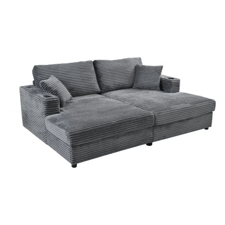 Oversized Loveseat Chaise With 2 USB Ports, 2 Cup Holders And 2 Throw Pillows - Furniture Home Direct