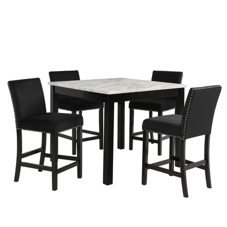 Counter Height Dining Set Faux Marble Velvet Chairs Black - Furniture Home Direct