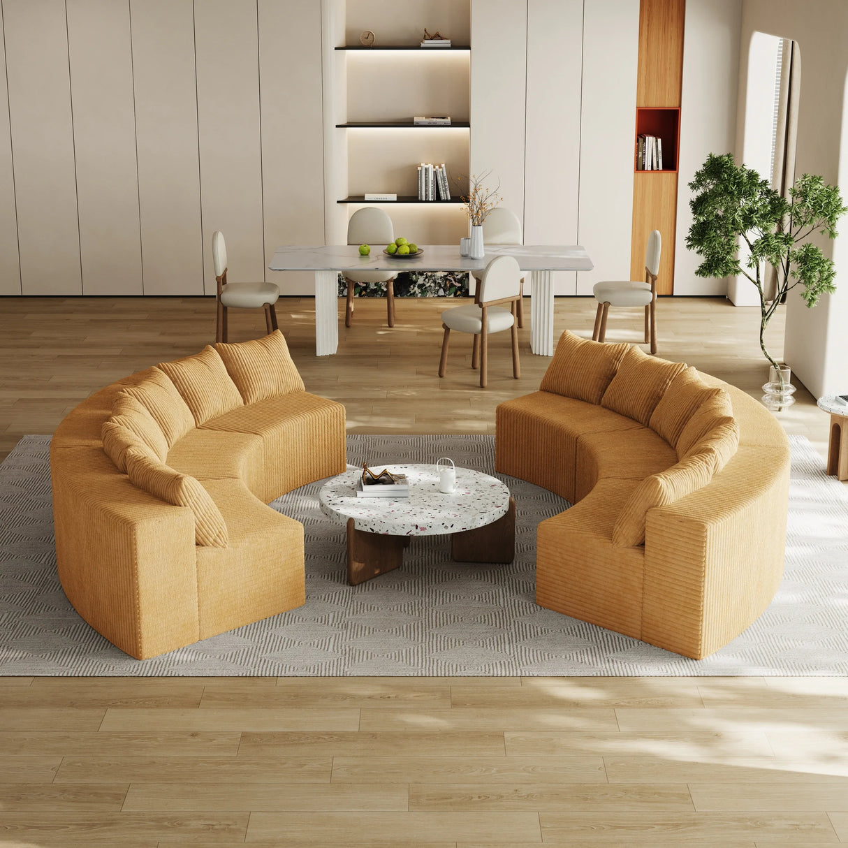 Modular Corduroy Curved Sectional With 12 Modular - Yellow - Furniture Home Direct