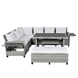 Outdoor Rattan Sectional With 2 Extendable Side Tables and Washable Covers - Furniture Home Direct