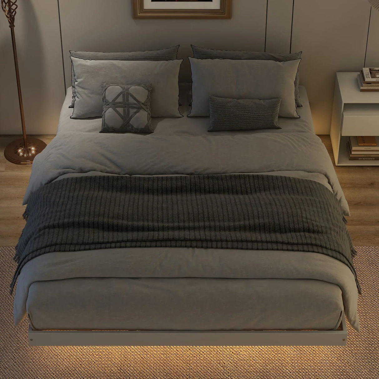 Floating Bed With Led Lights Underneath, Modern Queen Size Low Profile Platform Bed With Led Lights - Furniture Home Direct