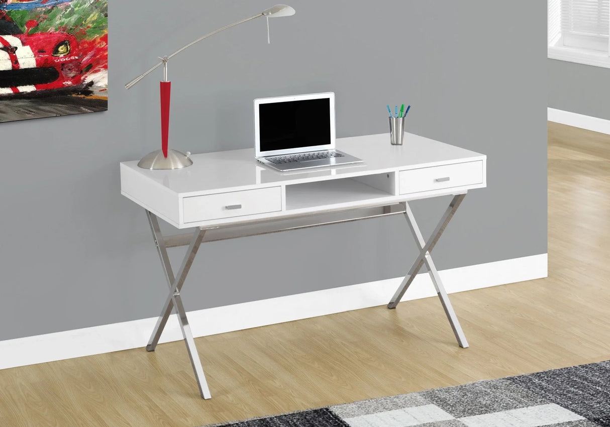 Computer Desk For Home Office, Laptop, Storage Drawers, Glossy Contemporary & Modern - Furniture Home Direct