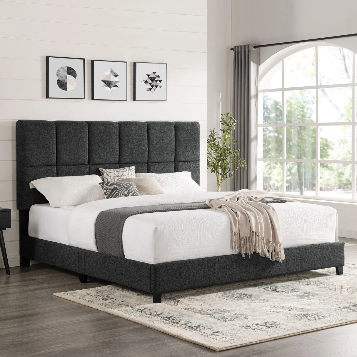 Squares Upholstered Platform Bed - Furniture Home Direct