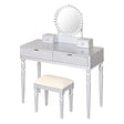 Luxury Vanity Desk With Round Mirror Height Adjustable Dressing Table Set Engineered Wood - Silver - Furniture Home Direct