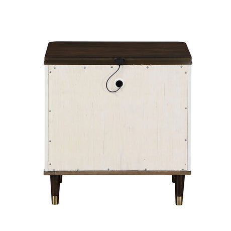 Carena - Night Stand With USB - White / Walnut - Furniture Home Direct