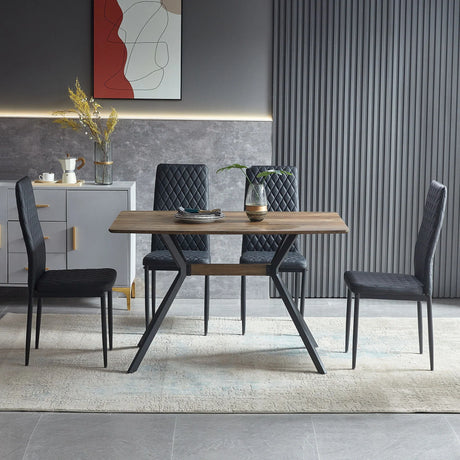 Modern Minimalist Style Dining Table MDF Wooden Top Metal Shelf Metal Heat Transfer Legs Leveling Feet For Dining Room Kitchen Office Table - Walnut / Black - Furniture Home Direct