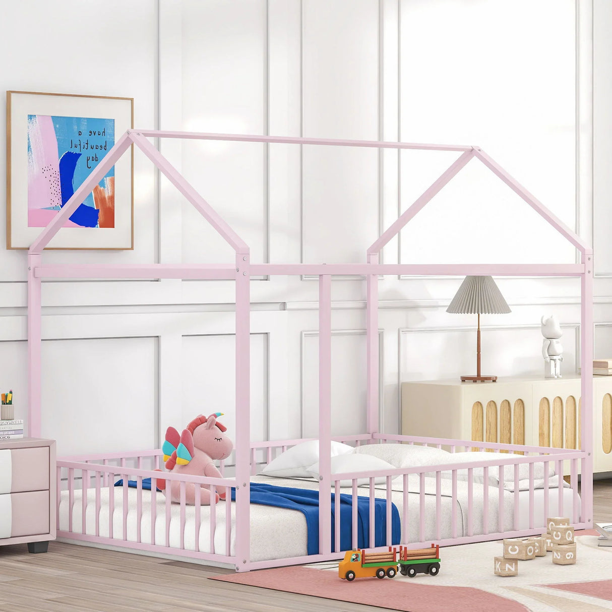 Metal Bed House Bed Frame With Fence - Furniture Home Direct