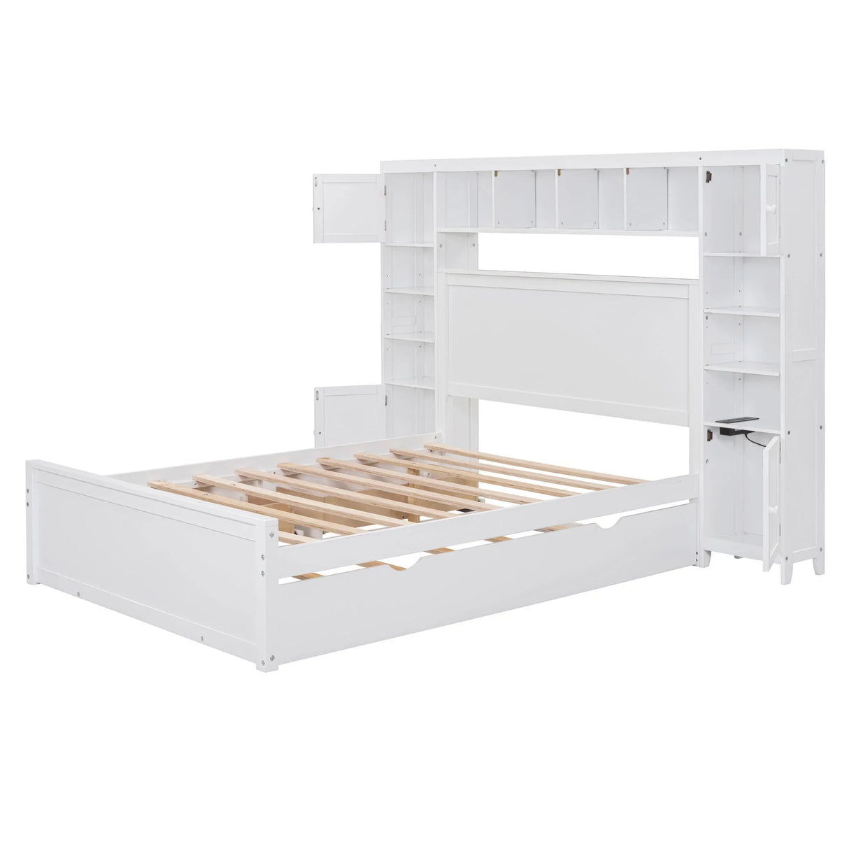 Bed With All In One Cabinet, Shelf And Sockets, Trundle - Furniture Home Direct