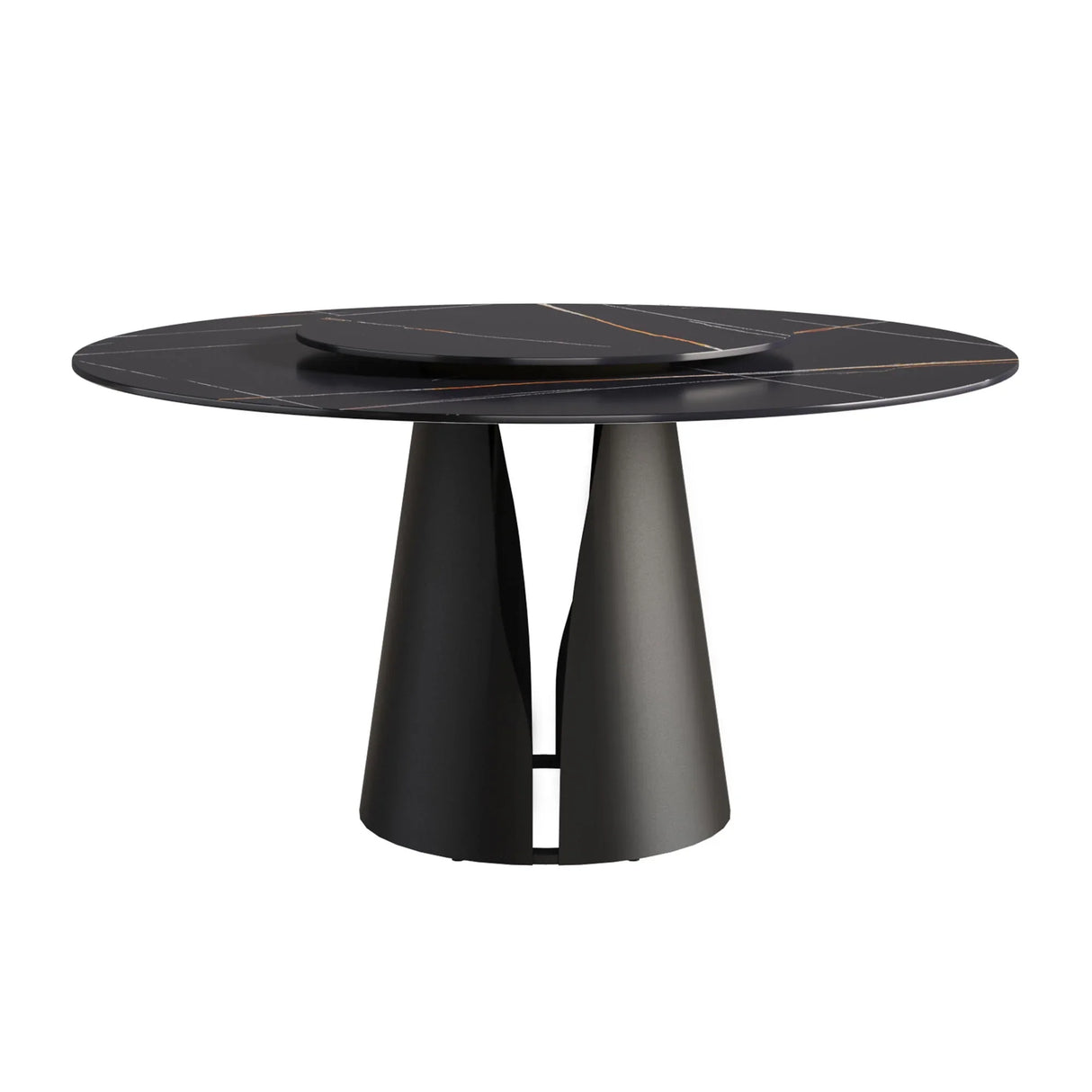 53.15" Round Modern Artificial Stone Carbon Steel Base Dining Table, Can Accommodate 6 People - Black / Gold - Furniture Home Direct
