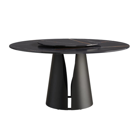 53.15" Round Modern Artificial Stone Carbon Steel Base Dining Table, Can Accommodate 6 People - Black / Gold - Furniture Home Direct