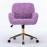 Office Chair, Artificial Rabbit Hair Home Office Chair With Golden Metal Base, Adjustable Desk Chair Swivel Office Chair, Vanity Chair - Furniture Home Direct