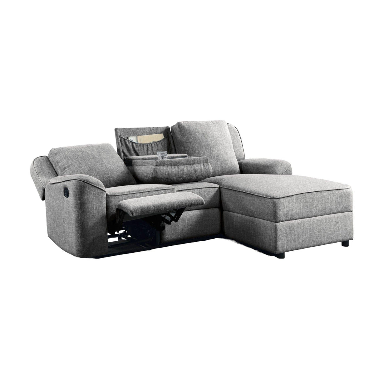 Destiny - Linen Sectional Sofa With Dropdown Table - Gray - Furniture Home Direct