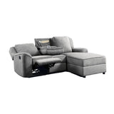 Destiny - Linen Sectional Sofa With Dropdown Table - Gray - Furniture Home Direct