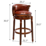 29.5'' Cow Top Leather Wooden Bar Stool, 360 Degree Swivel Bar Height Chair With Backs For Home Kitchen Counter - Furniture Home Direct