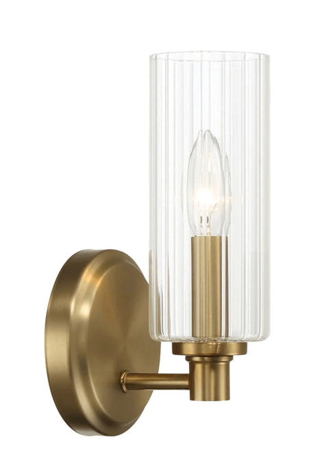 Jardin - Single Light Wall Sconce With Clear Ribbed Satin - Clear / Gold - Furniture Home Direct