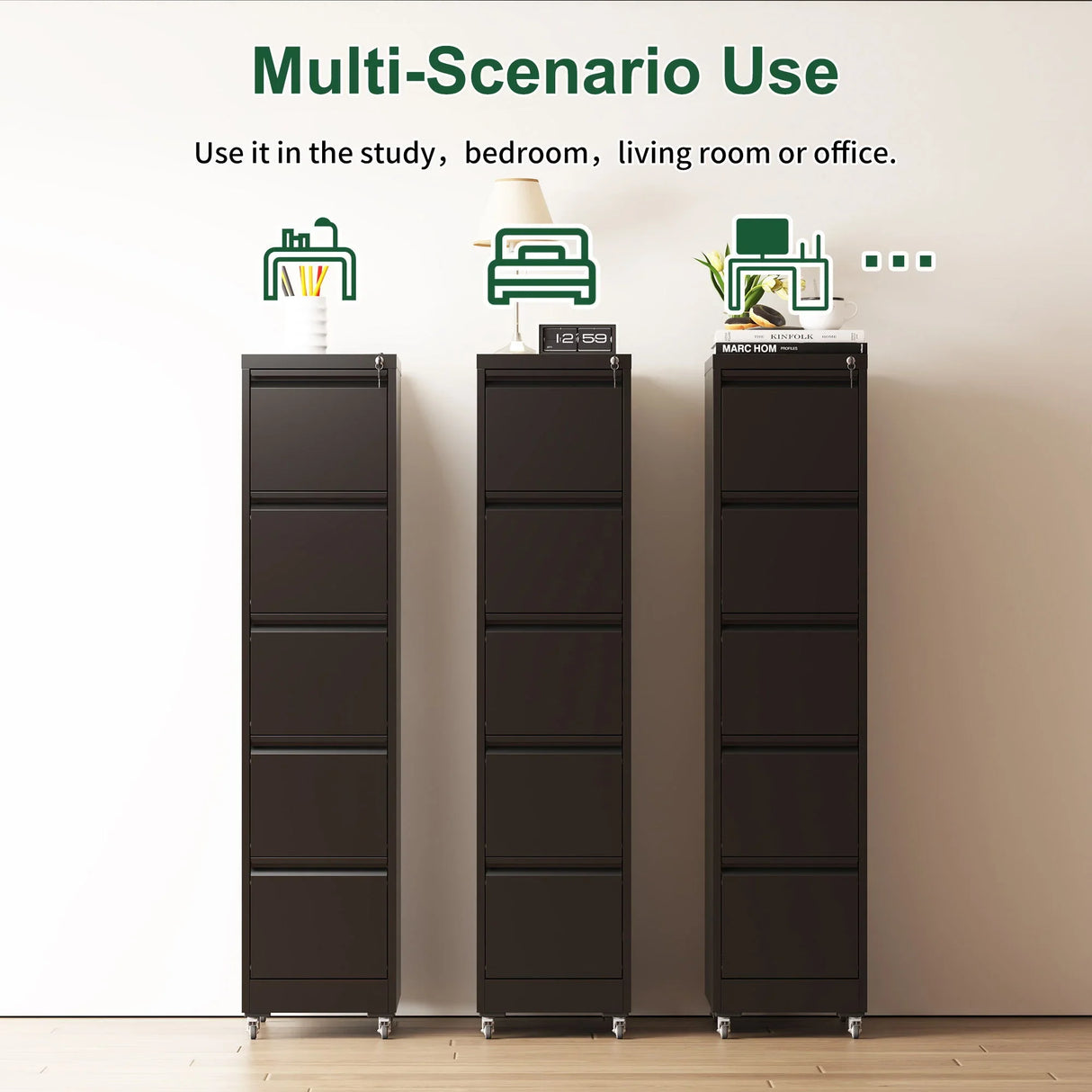 Drawer Metal Locking Vertical File Cabinet With Wheels Heavy Duty Lockable Storage - Furniture Home Direct