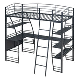 Loft Bed With 4 Layers Of Shelves And L-Shaped Desk, Stylish Metal Frame Bed With A Set Of Sockets, USB Ports And And Wireless Charging - Furniture Home Direct
