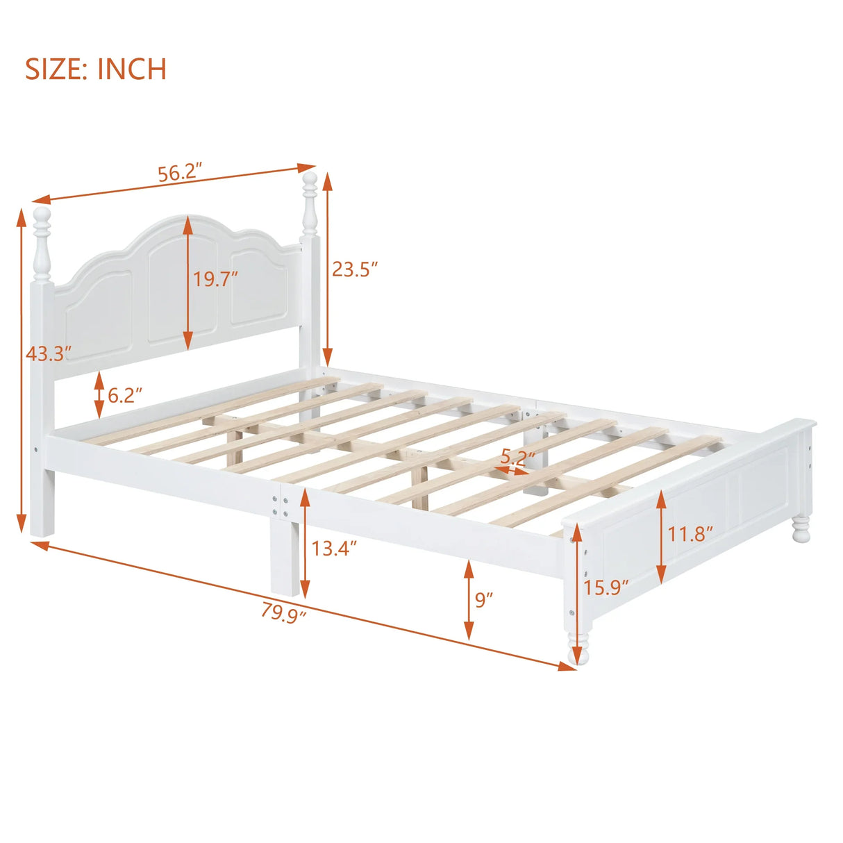 Platform Bed Full Size Wood Slat Support Headboard White - Furniture Home Direct