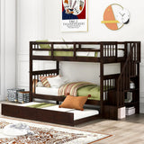 Stairway Bunk Bed With Storage And Guard Rail For Bedroom - Furniture Home Direct
