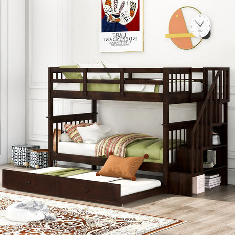 Stairway Bunk Bed With Storage And Guard Rail For Bedroom - Furniture Home Direct