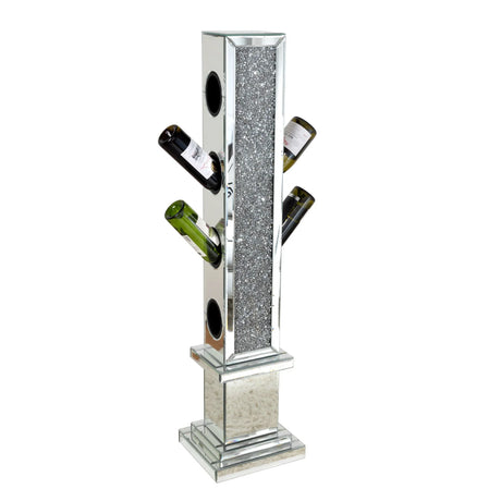 Crushed Diamond Floating Mirrored Wine Bottle Holder - Silver - Furniture Home Direct