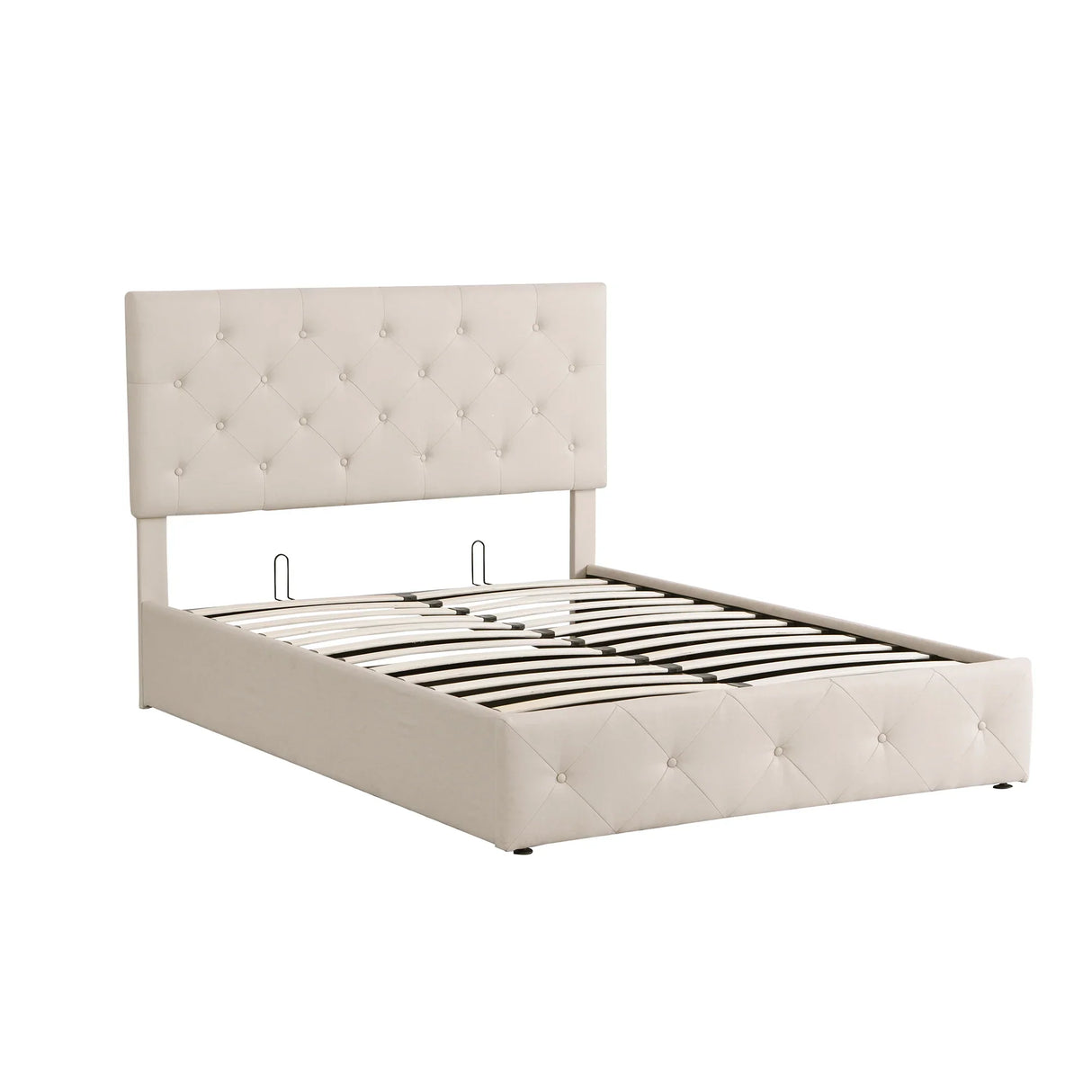 Platform Bed With Hydraulic Storage Upholstered Beige - Furniture Home Direct
