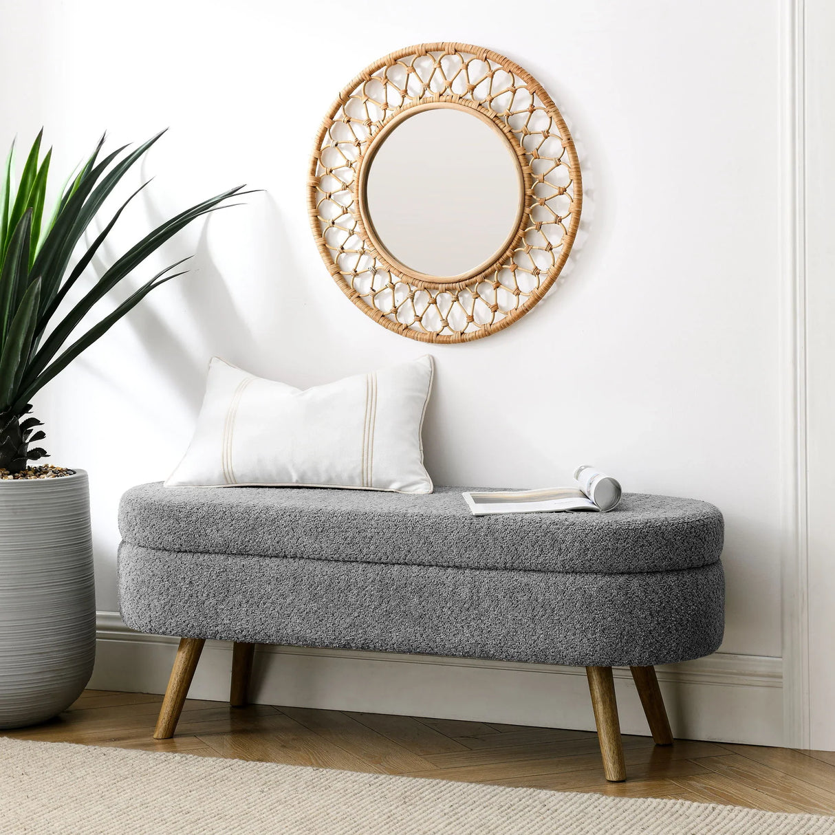Ottoman Oval Storage Bench With Rubber Wood Legs - Furniture Home Direct