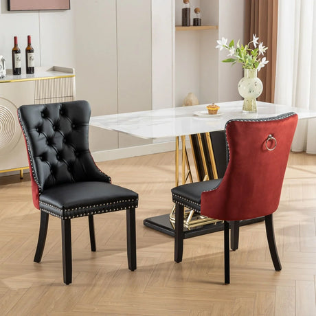 Nikki - Modern, High-End Tufted Solid Wood Contemporary PU And Velvet Upholstered Dining Chair With Wood Legs Nailhead Trim (Set of 2) - Furniture Home Direct